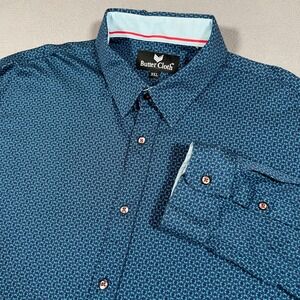 Butter Cloth Shirt Mens 3XL Blue Long Sleeve Button Down Geometric Print Stretch